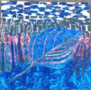 Feuille bleue Collage-acrylique, 2015 18 x 18 po. 200 $