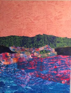 L'île de Kos et les réfugiés Acrylique et collage, 2015 12 x 16 po.
